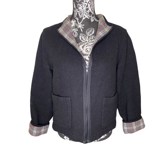 Norton Studio Petites Black Wool Blend Zip Jacket Plaid Lining Pockets PL Women - Picture 1 of 11